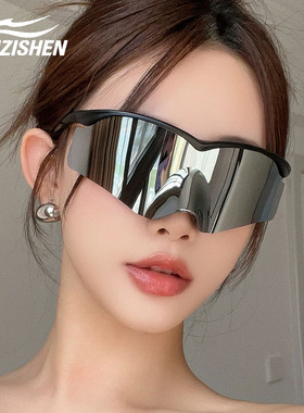 骑行眼镜连体水银色墨镜立体潮酷