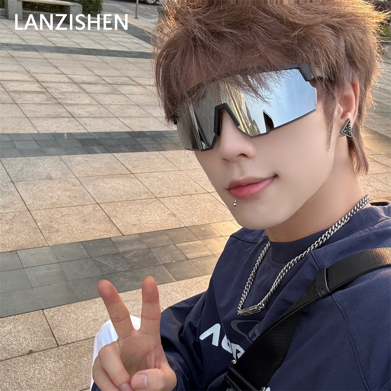 LANZISHEN水银色骑行眼镜男户外运动登山防护太阳镜遮阳半框墨镜