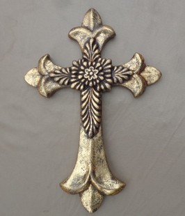 欧式 摆件复古金色古铜墙面用具墙壁挂件防水十字架工艺品礼品 美式