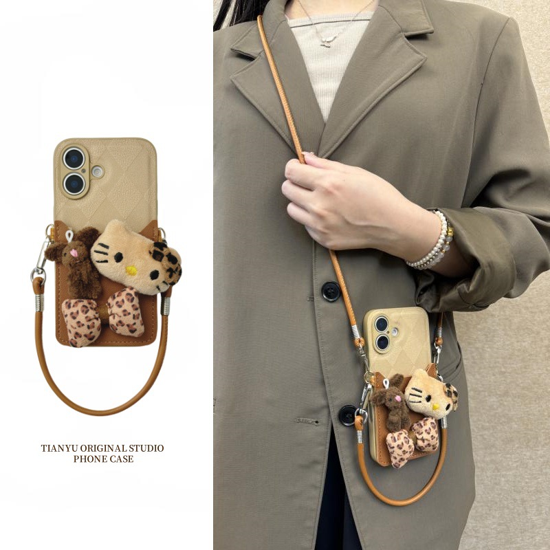 可爱大脸kitty猫6s立体蝴蝶结iPhone16Promax手机壳苹果15pro防摔14手提13卡通12挂件11斜挎xr少女8plus插卡