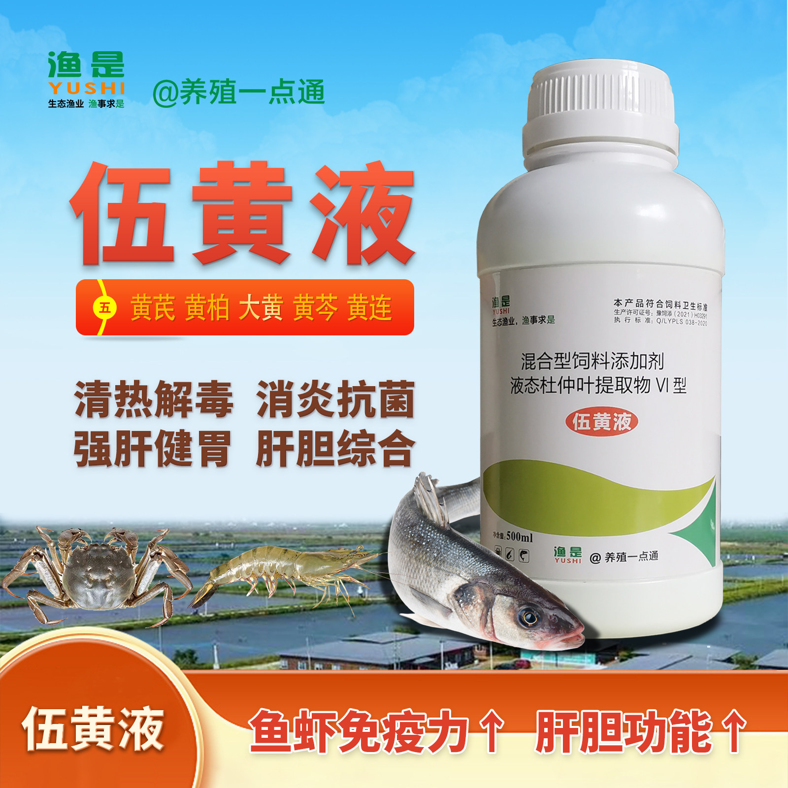 【渔是五黄液】鱼虾蟹水产养殖抗菌消炎出血水肿三黄散