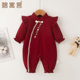 婴儿衣服满月宝宝连体衣秋季 纯棉新生公主哈衣外出 红色礼服女秋装