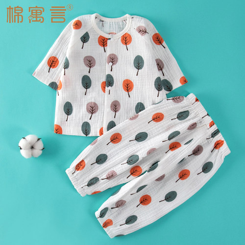 宝宝夏季薄款纱布空调睡衣套装