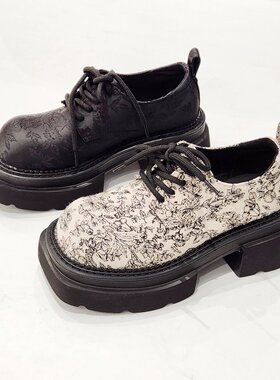 84012新国风乐福鞋中式女鞋2印花面厚底乐福鞋法式松糕单鞋瓢鞋潮