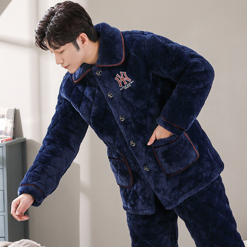 轩朵淇男士珊瑚绒加厚睡衣秋冬季