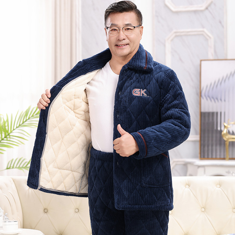 轩朵淇爸爸中老年保暖加绒睡衣男