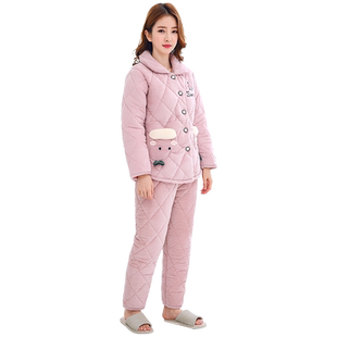 睡衣冬季女士加绒加厚珊瑚绒夹棉法兰绒保暖家居服套装秋冬天新款