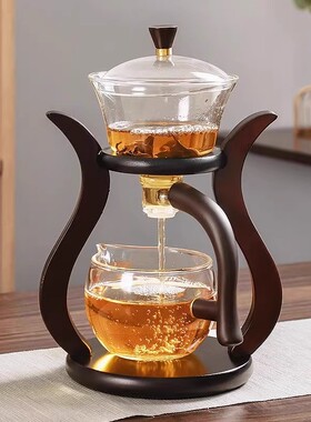 创意宫灯玻璃懒人功夫茶具套装家用透明磁吸出水半全自动冲泡茶器