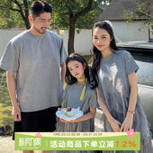 一家三口四口母女装 2026新款 蓬蓬裙网纱连衣裙洋气母子 夏装 亲子装