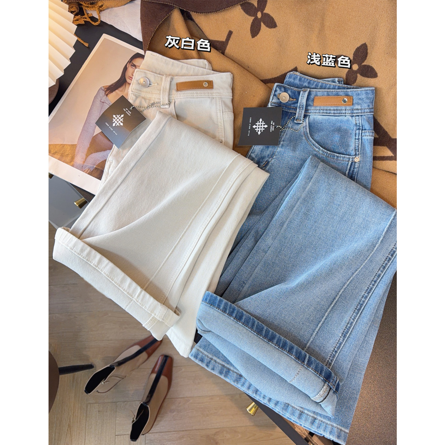 美腿线四面弹~灰白色微喇牛仔裤2026年春季新款设计感显瘦喇叭裤,女装/女士精品,牛仔裤,淘宝优惠券,粉丝福利购,淘宝优惠卷
