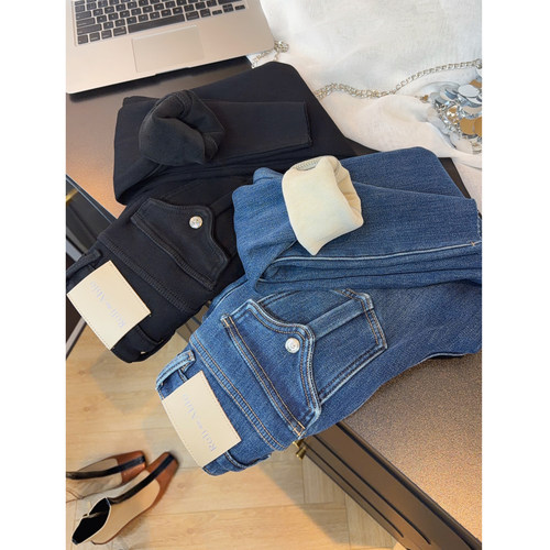 小众设计感翻盖口袋~加绒牛仔裤