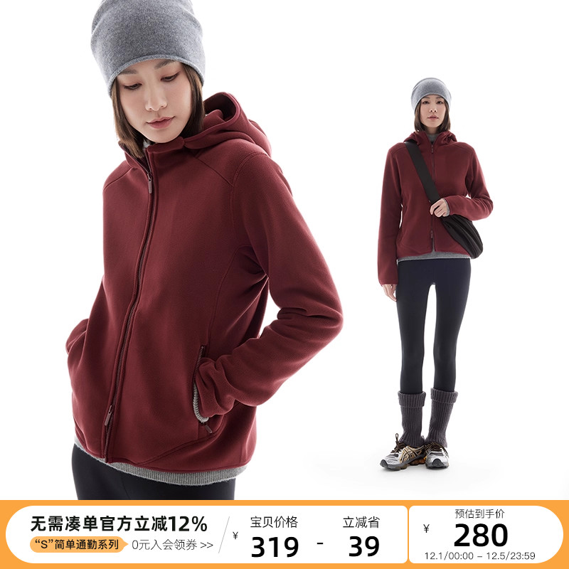 云上生活【兜兜奥粒绒】双拉链连帽短款卫衣冬修身显瘦上衣女