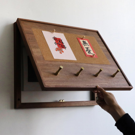 电表箱装饰画配电箱遮挡玄关电闸壁挂实木衣帽架黄铜挂钩软木盖板