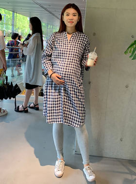 孕佳妮孕妇秋装套装格子衬衫裙