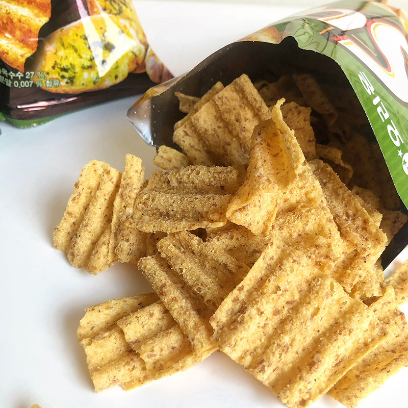 韩国进口好丽友sun太阳玉米片蒜香面包味辣味大波浪薯片膨化休闲