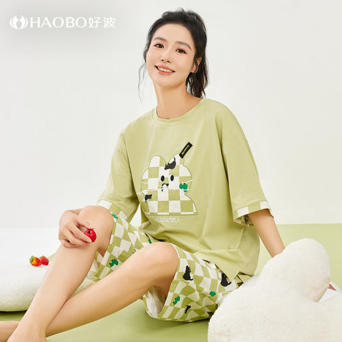好波睡衣女夏新品时尚休闲家居服可外穿短袖中裤睡衣套装HJZ2422