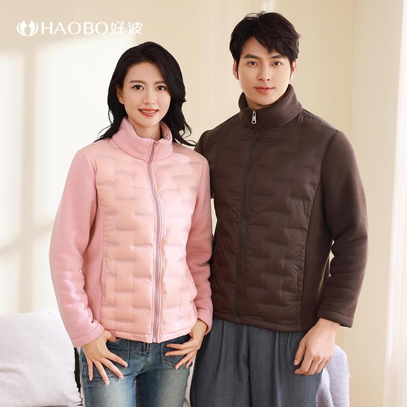 好波冬季男女立领轻暖羽绒服时尚拼接白鸭绒保暖拉链外套HKS2401