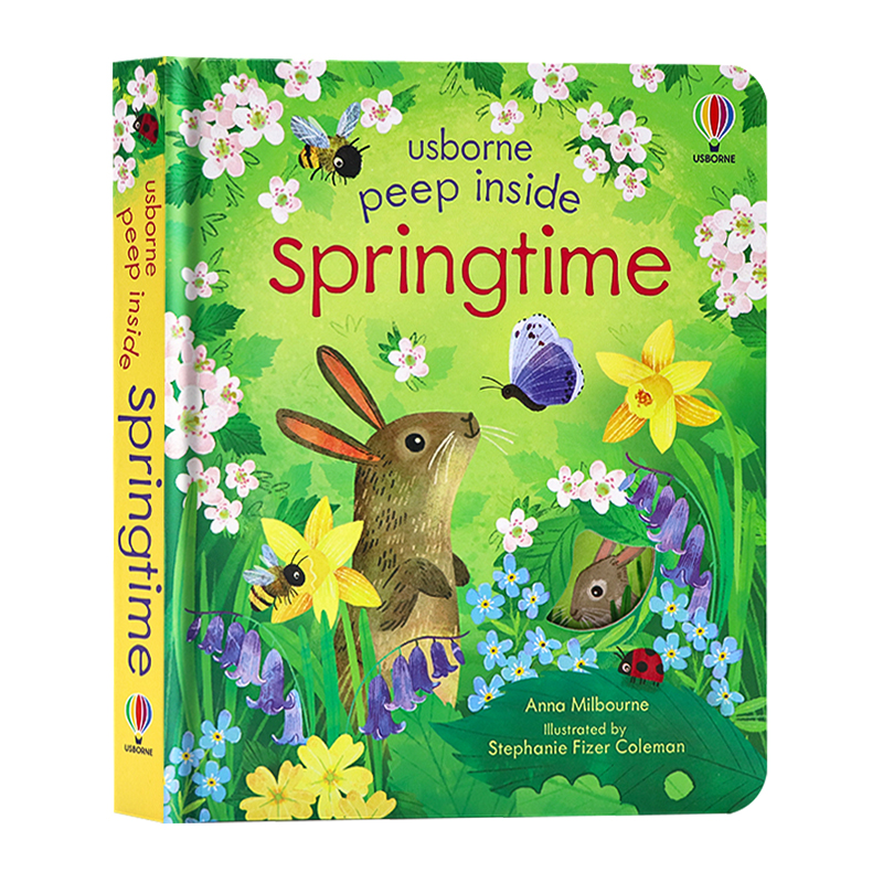 Usborne 偷偷看里面系列 春天 Peep Inside springtime 英文原版绘本儿童启蒙纸板机关翻翻书  2023年新品 早教认知 洞洞书 3-6岁