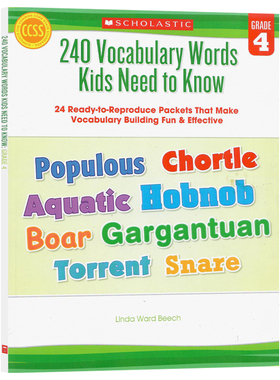 进口英文原版正版 Vocabulary Words Kids Need to Know Grade 4 四年级孩子需要知道的240个单词词汇 Scholastic 学乐练习册