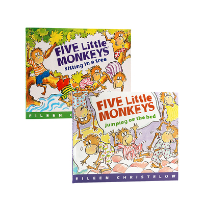 fivelittlemonkeys 五只猴子在床上蹦蹦跳/坐在树上2册Five Little Monkeys Jumping on the Bed/Sitting In A Tree英文绘本廖彩杏