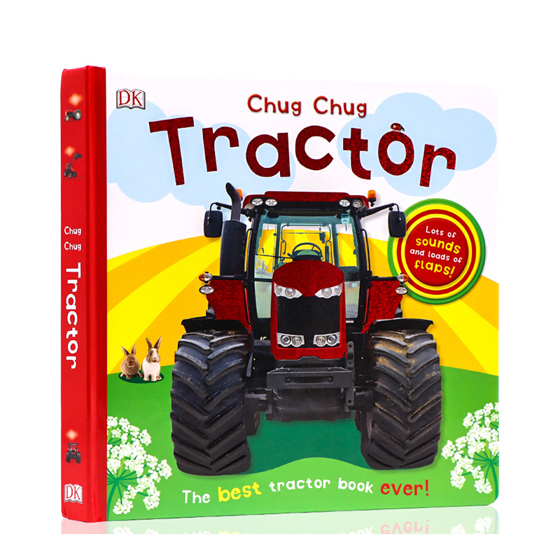 DK出品 拖拉机翻翻发声书 Chug Chug Tractor 英文原版绘本  儿童英语启蒙早教精装大开纸板书 光感发声宝贝农场机械认知纸板书