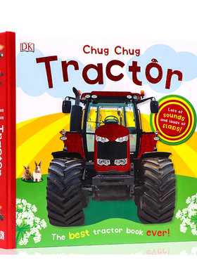 DK出品 拖拉机翻翻发声书 Chug Chug Tractor 英文原版绘本  儿童英语启蒙早教精装大开纸板书 光感发声宝贝农场机械认知纸板书