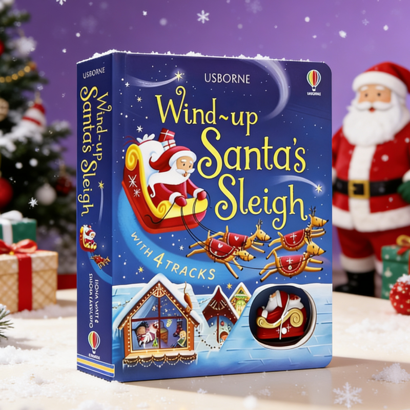 usborne轨道书圣诞老人轨道书圣诞之旅Santa's Christmas Journey Wind-Up 进口英文原版儿童互动游戏读物发条玩具书圣诞节礼物