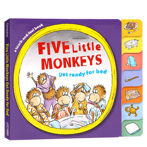 五只小猴子准备睡觉触摸书 Five Little Monkeys Get Ready for Bed 英文原版绘本 睡前故事书亲子互动儿童英语启蒙认知图画书