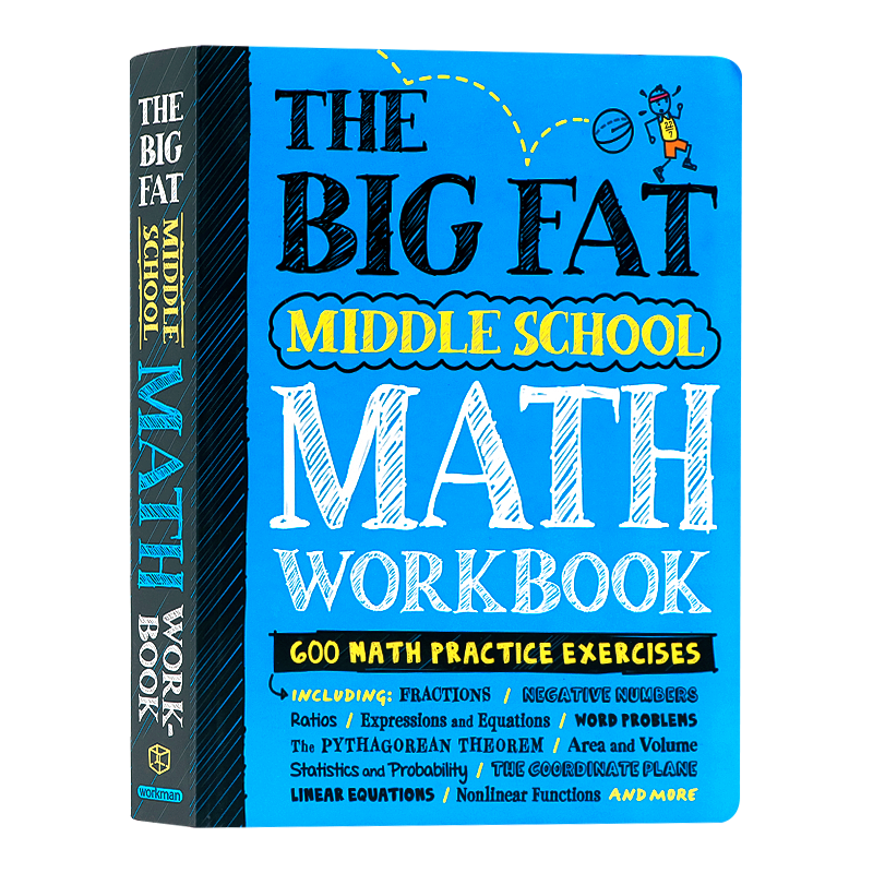 学霸笔记练习册 大胖子笔记 中学数学 英文原版 Middle School Math Workbook 插图涂鸦风教辅 课外练习 正版进口书 数学知识获取