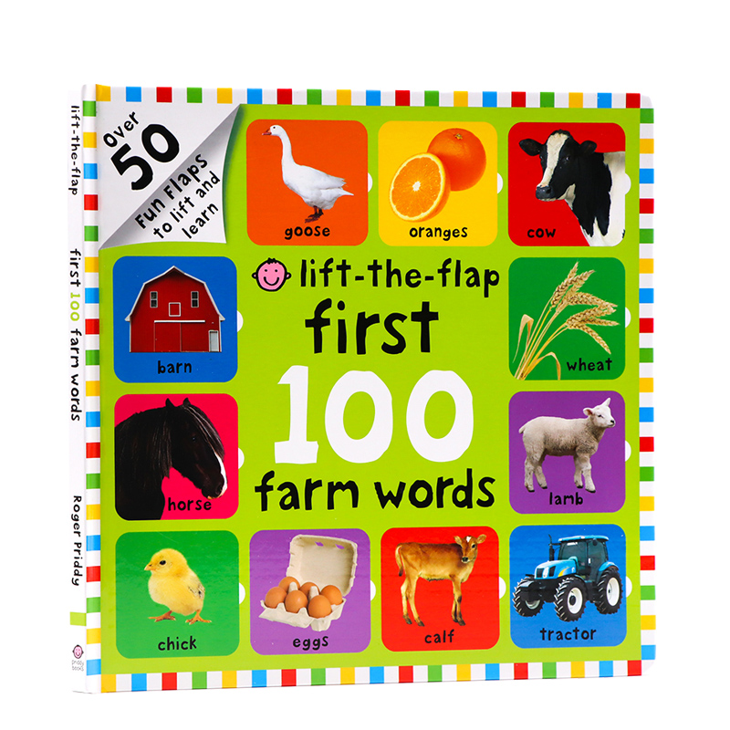 进口英文原版正版农场动物翻翻书First 100 Farm Words Lift-The-Flap儿童图文词典动物启蒙早教认知科普精装大开纸板priddy books