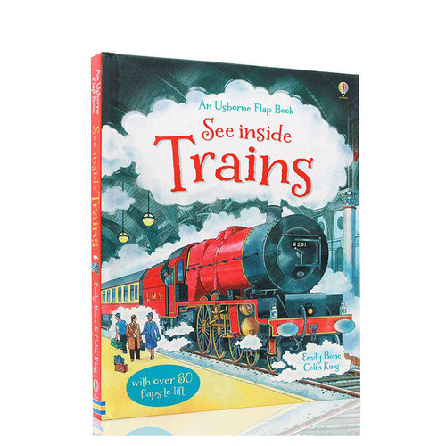 进口英文原版正版 Usborne Flap Book See Inside Trains 火车 翻翻书 精装大开 看里面系列 儿童科普启蒙图画书