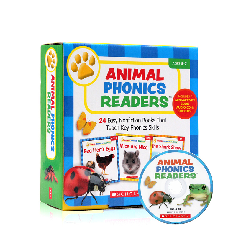进口英文原版正版 学乐动物语言家长阅读手册 Animal Phonics Readers Parent Pack 24册礼盒装附CD贴纸 幼儿童启蒙认知