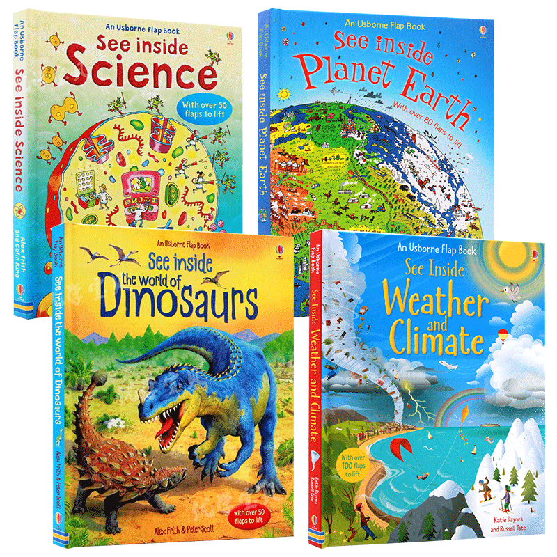 Usborne看里面系列翻翻书 揭密天气/地球/科学/恐龙世界4册 英文原版绘本See Inside Weather/ Earth/Science/Dinosaurs科普纸板书