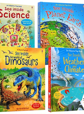 Usborne看里面系列翻翻书 揭密天气/地球/科学/恐龙世界4册 英文原版绘本See Inside Weather/ Earth/Science/Dinosaurs科普纸板书
