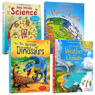 Earth Dinosaurs科普纸板书 科学 绘本See Inside 英文原版 地球 恐龙世界4册 Science Usborne看里面系列翻翻书 Weather 揭密天气