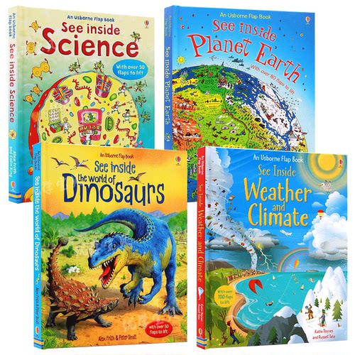 Usborne看里面系列翻翻书 揭密天气/地球/科学/恐龙世界4册 英文原版绘本See Inside Weather/ Earth/Science/Dinosaurs科普纸板书