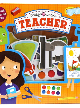 拼图游戏书 老师 盒装 英文原版绘本 Let's Pretend Teacher 角色扮演系列纸板操作书  宝宝益智专注力开发儿童图书 Priddy Books
