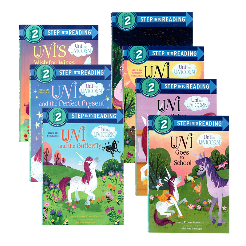 独角兽系列7册 Uni the Unicorn 英文原版分级阅读 美国兰登儿童读物 首次过夜/去学校/烤蛋糕/带来春天/蝴蝶/礼物性格习惯养成