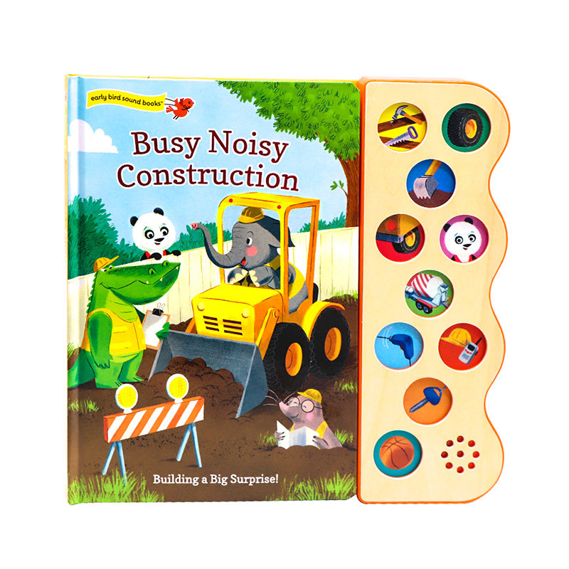 繁忙嘈杂的施工发声书 Busy Noisy Construction 英文原版绘本 10种装修建筑施工音效 纸板大开触摸发声书 亲子互动玩具书