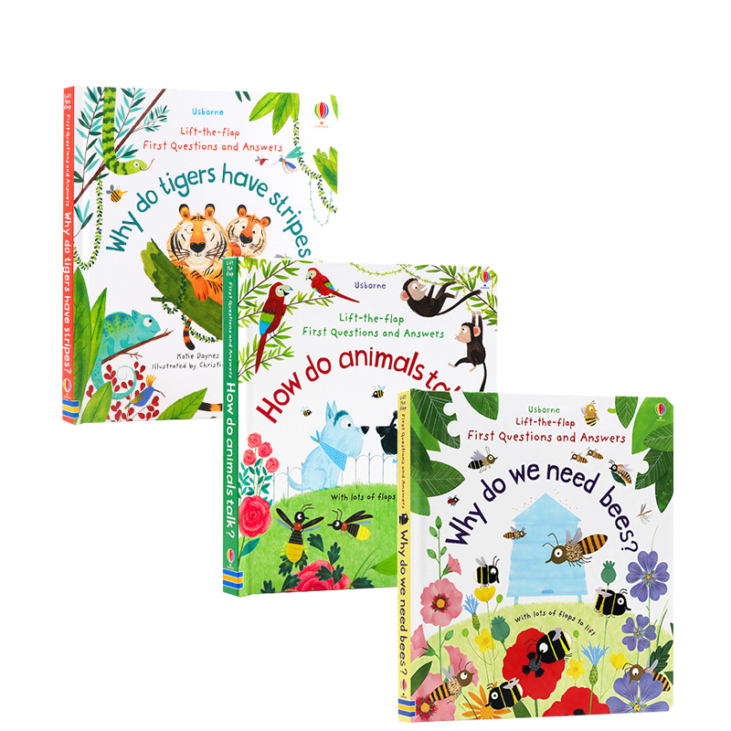 进口英文原版正版 Usborne幼儿启蒙问答3册Why do we need bees/Why do Tigers Have Stripes/How Do Animals Talk儿童趣味翻翻书