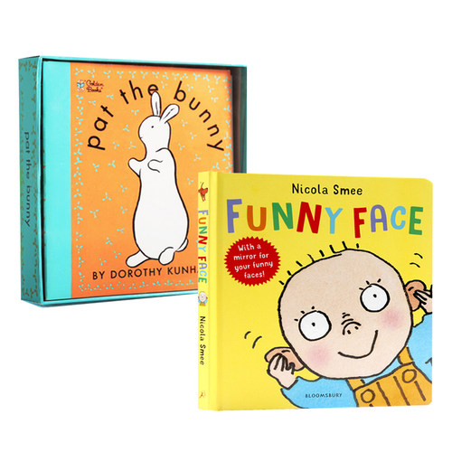 进口英文原版正版 pat the bunny 拍拍小兔子+Funny Face 2册合售 宝宝早教亲子游戏纸板书儿童英语绘本 儿童情绪表达和管理绘本