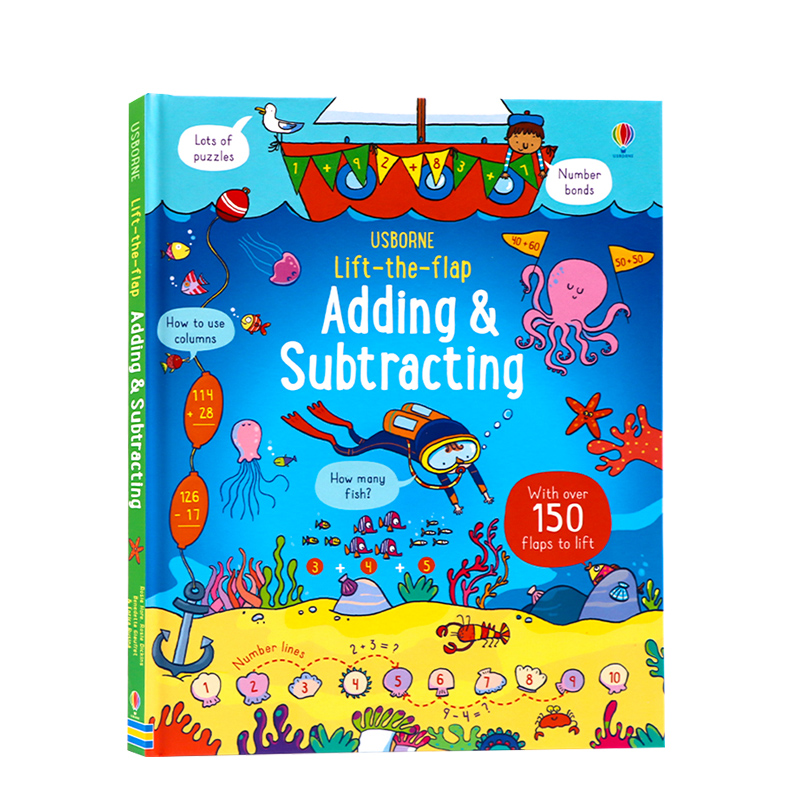 进口英文原版正版 Usborne翻翻学加减运算 Lift-the-flap Adding & Subtracting加减法学习技巧精装纸板翻翻书 儿童英语早教数学