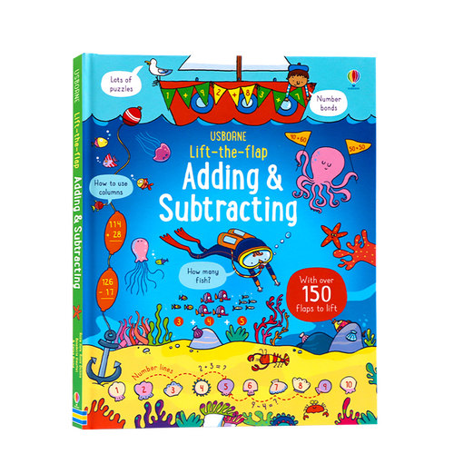进口英文原版正版 Usborne翻翻学加减运算 Lift-the-flap Adding & Subtracting加减法学习技巧精装纸板翻翻书 儿童英语早教数学