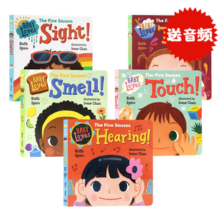 Five 萌萌 五种感官 Senses the Baby 科学系列 触觉 听觉 启蒙认知绘本 嗅觉 Loves 味觉 英文原版 宝宝爱科学 亲子读物 视觉