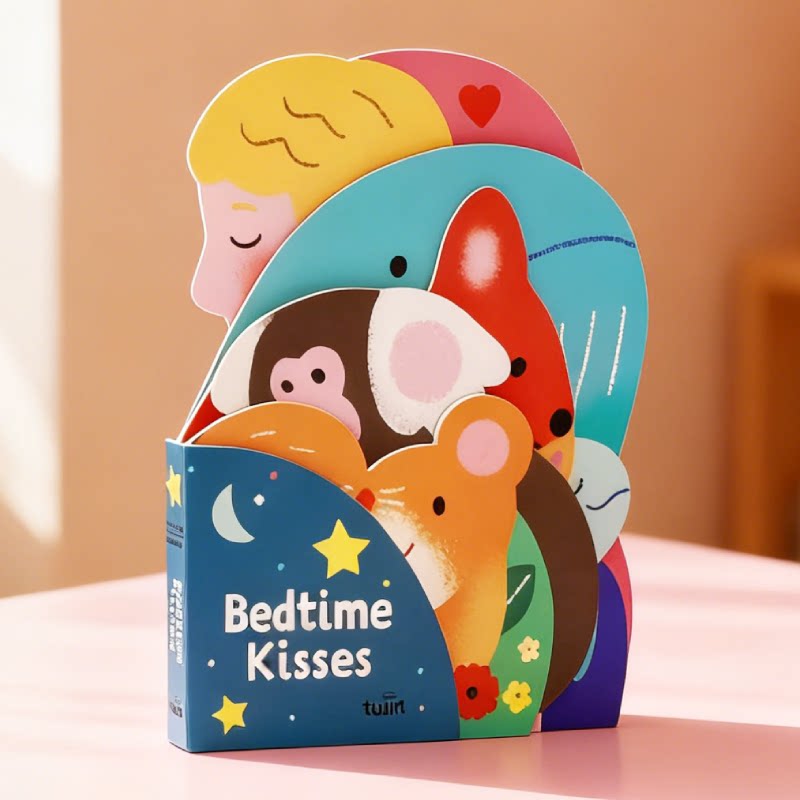 睡前之吻异形书 英文原版绘本 Bedtime Kisses 儿童早教英语启蒙认知造型纸板书 睡前亲子互动共读异形游戏玩具书彩色插图图画书