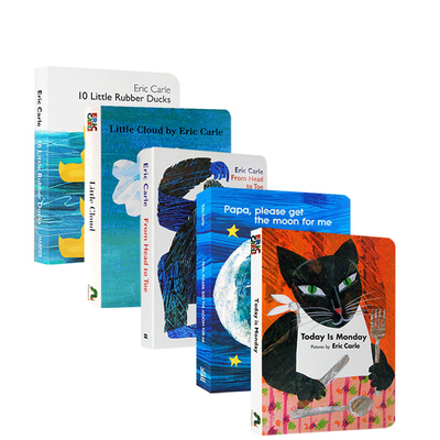 进口英文原版正版  Eric Carle 艾瑞卡尔爷爷英语纸板书5本合售Papa Please Get the Moon for Me爸爸为我摘月亮/今天是星期一启蒙