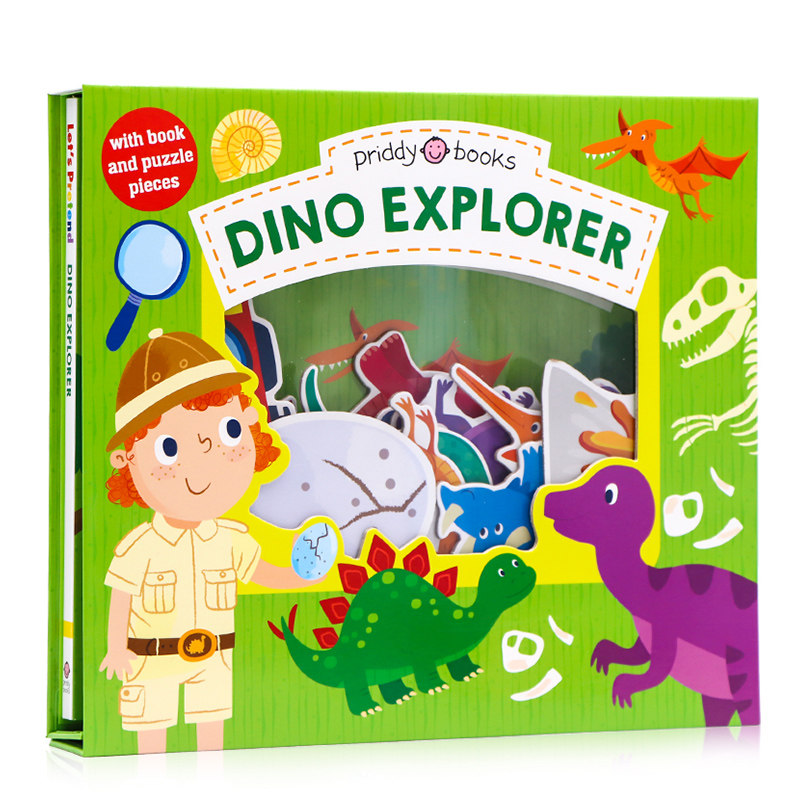 进口英文原版正版 角色扮演系列 恐龙猎人 Let's Pretend Dino Explorer 绘本 拼图游戏书 活动书硬页掀翻操作书 亲子英语游戏书