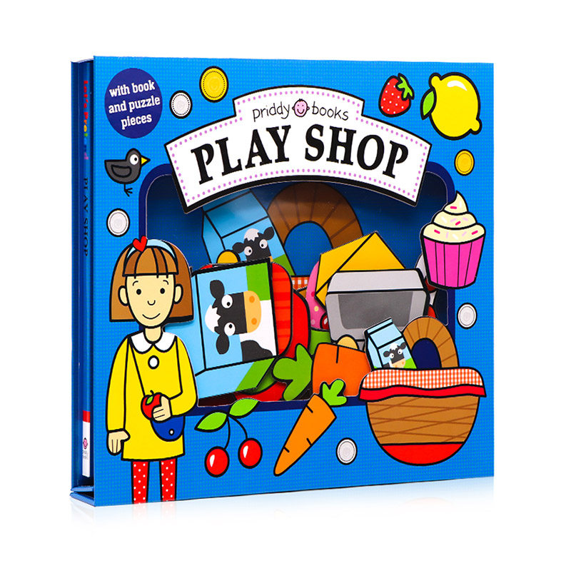 角色扮演系列 市场购物 Let's Pretend Play Shop英文原版绘本 拼图游戏书 活动书硬页掀翻操作书 精美礼盒装纸板书