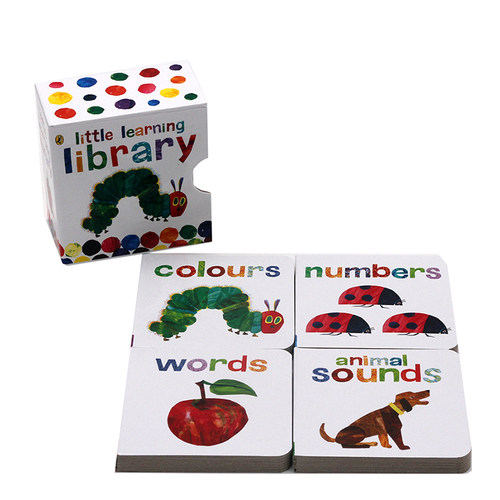 进口英文原版正版 手掌书 Eric Carle 好饥饿的毛毛虫 learn with The Very Hungry Caterpillar 4册纸板书 sounds words numbers