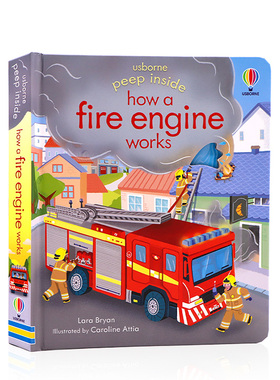 Usborne 偷偷看里面系列 消防车 Peep Inside how a Fire Engine works英文原版绘本 尤斯伯恩科普纸板翻翻书洞洞书